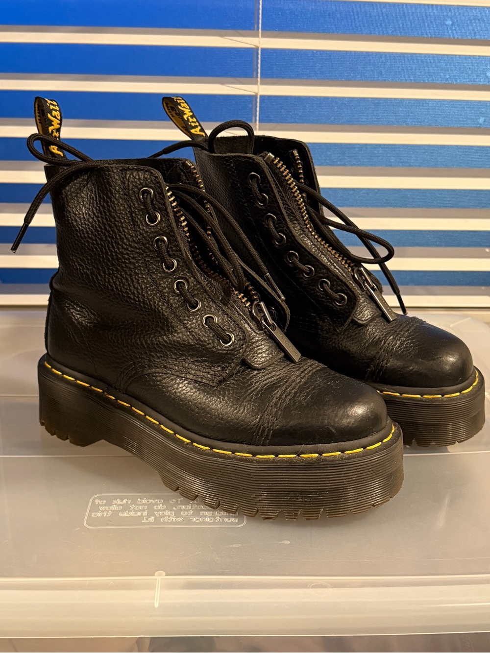 Dr. Martens SINCLAIR Black Leather Platform Lace-Up/Zip Up Boots